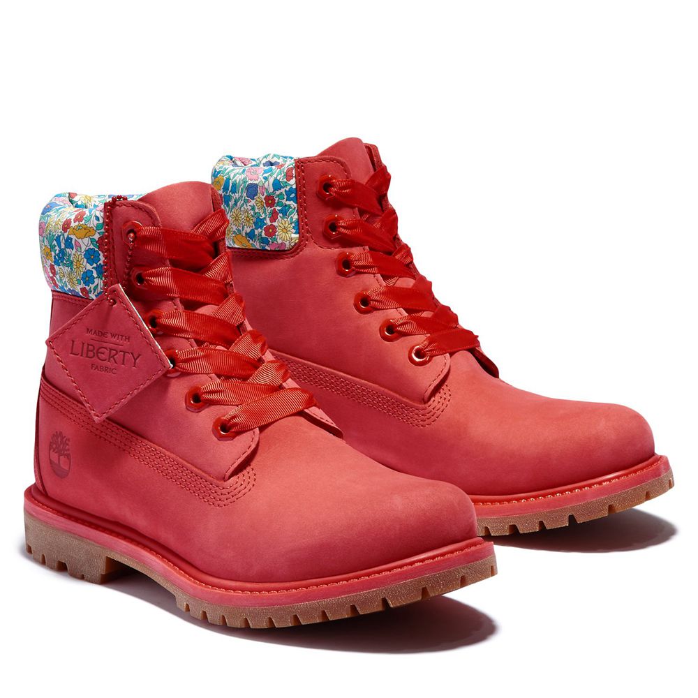 Timberland 6-Inch Μποτακια Γυναικεια Κοκκινα - Premium Waterproof Made With Liberty Fabric - Greece